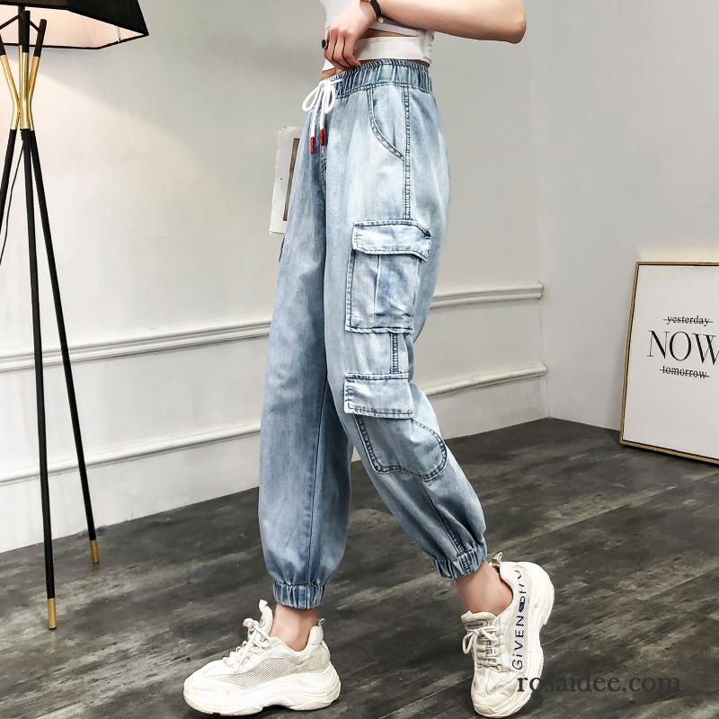 Jeans Damen Neu Feder Gerade Werkzeugbau Dünn Lose Dunkelblau