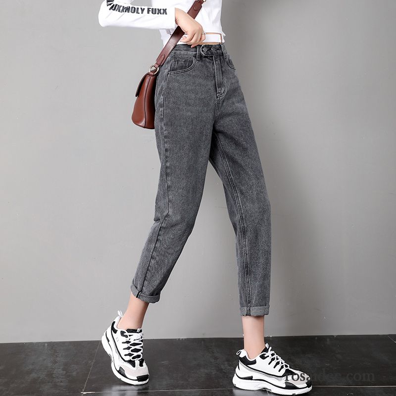 Jeans Damen Trend Neu Lose Dünn Hose Allgleiches Grau