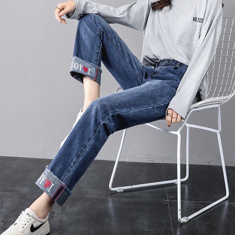 Jeans Damen Weites Bein Dünn Hose Allgleiches Hohe Taille Trend Hellblau