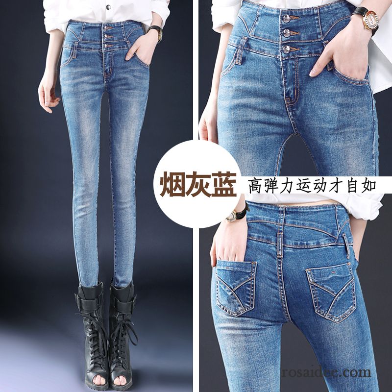 Jeans Dunkelblau Damen Elastisch Jeans Dünn Herbst Hose Bleistift Hose Damen Schlank Hohe Taille Günstig