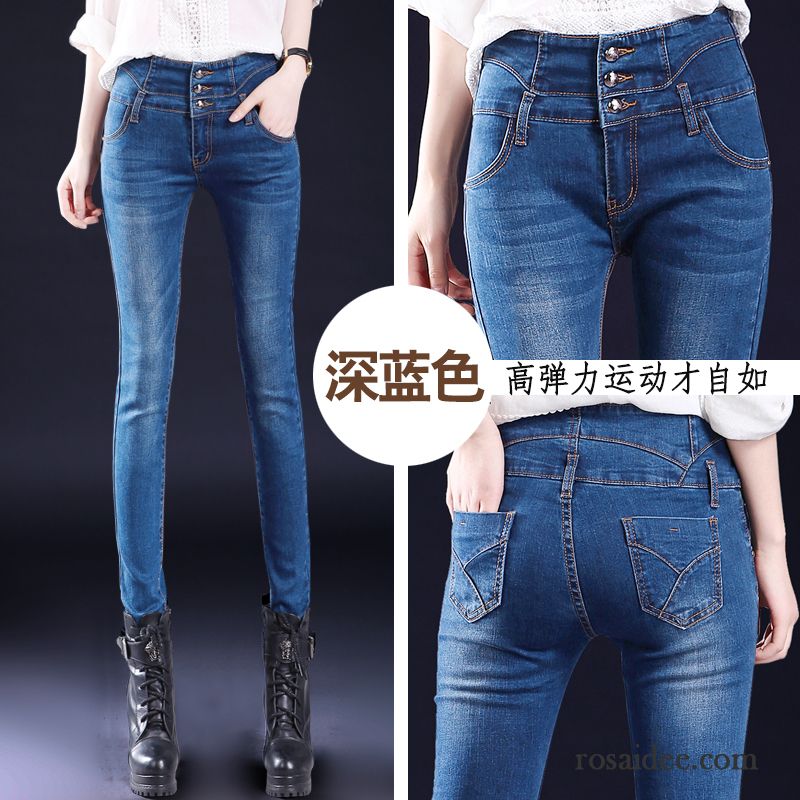 Jeans Dunkelblau Damen Elastisch Jeans Dünn Herbst Hose Bleistift Hose Damen Schlank Hohe Taille Günstig