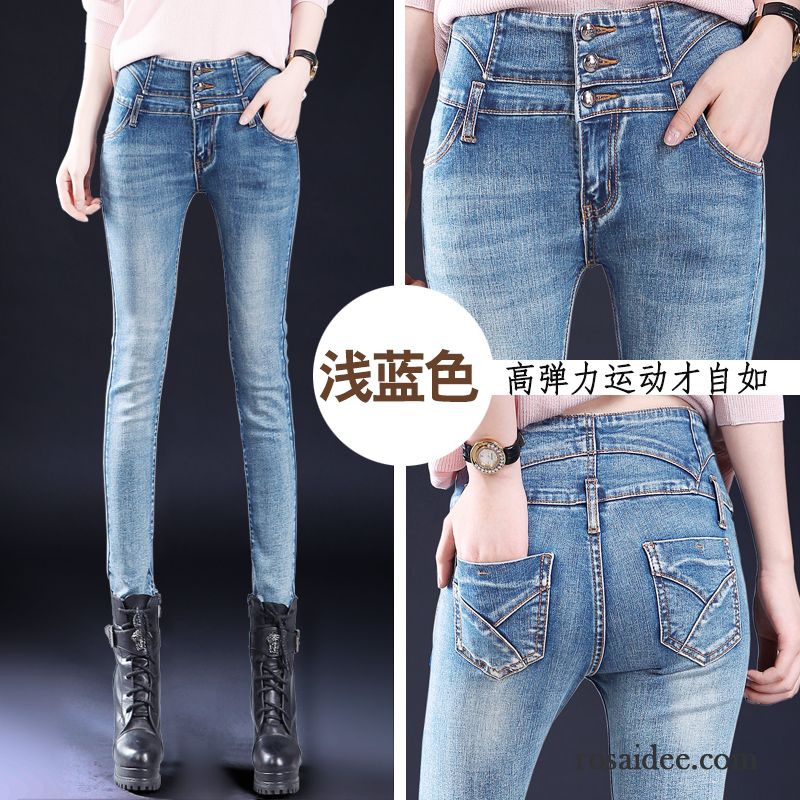 Jeans Dunkelblau Damen Elastisch Jeans Dünn Herbst Hose Bleistift Hose Damen Schlank Hohe Taille Günstig