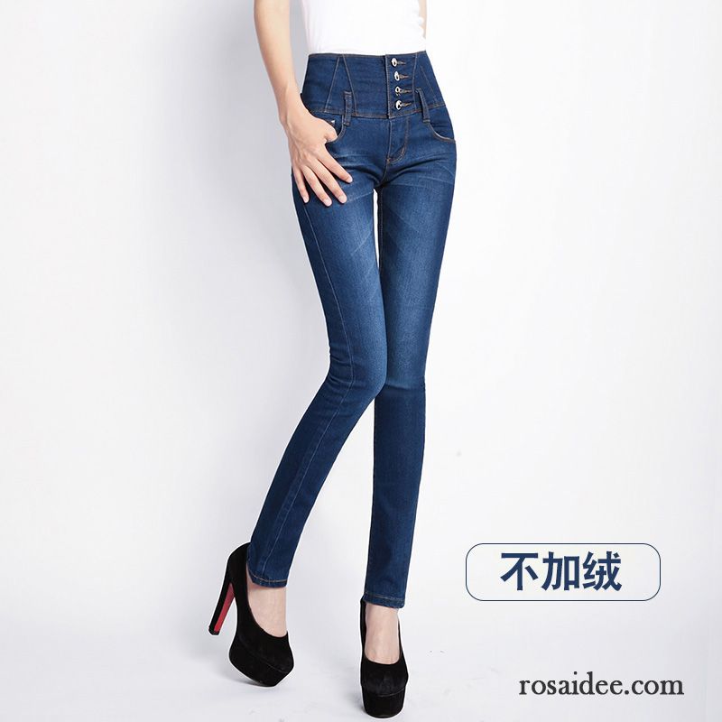Jeans Größe Damen Hohe Taille Damen Bleistift Hose Dünn Schaltflächen Sortieren Große Größe Herbst Elastisch Jeans Enger Schnallen Trend Kaufen