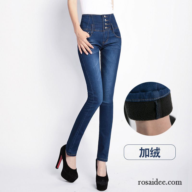 Jeans Größe Damen Hohe Taille Damen Bleistift Hose Dünn Schaltflächen Sortieren Große Größe Herbst Elastisch Jeans Enger Schnallen Trend Kaufen