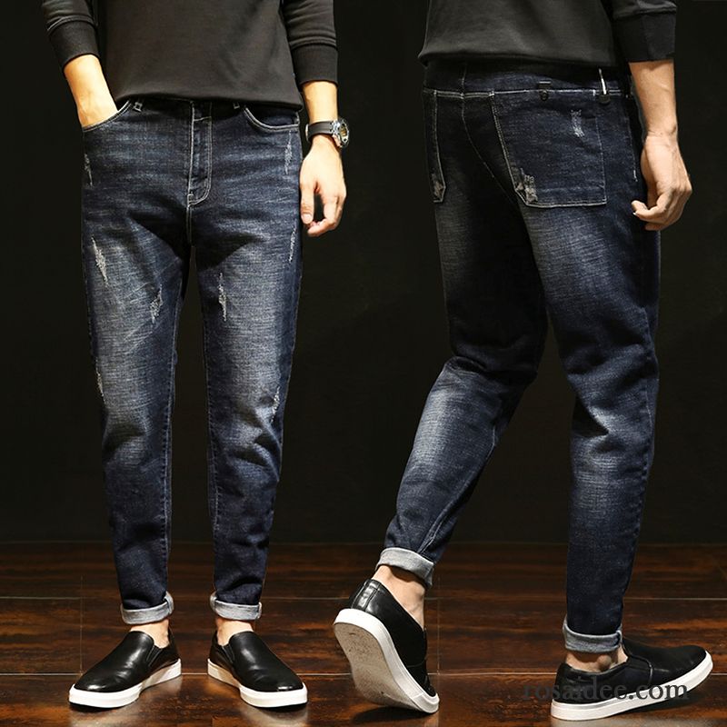 Jeans Herren Elastisch Jugend Trend Feder Lose Schüler Schwarz