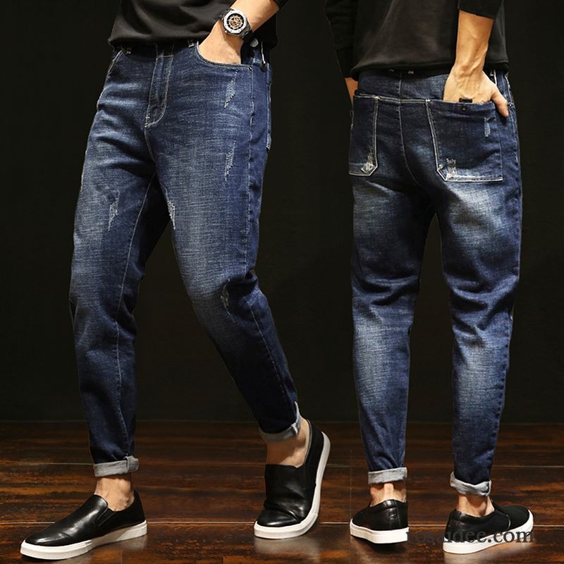 Jeans Herren Elastisch Jugend Trend Feder Lose Schüler Schwarz