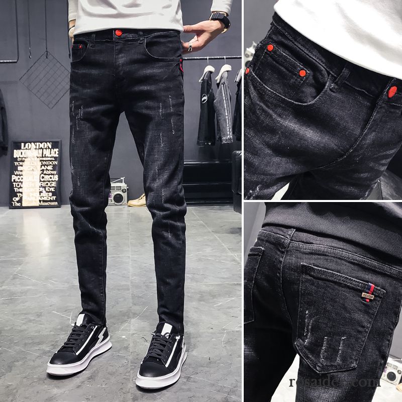 Jeans Herren Freizeit Löcher Schlank Feder Herbst Lose Schwarz