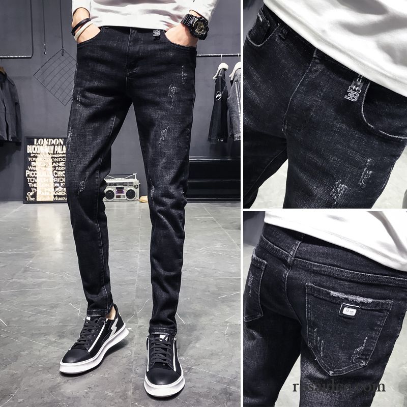 Jeans Herren Freizeit Löcher Schlank Feder Herbst Lose Schwarz