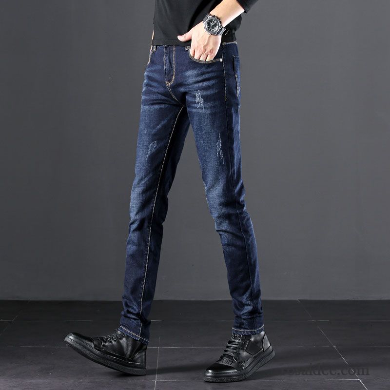 Jeans Herren Freizeit Schlank Trend Neu Gerade Elastisch Blau