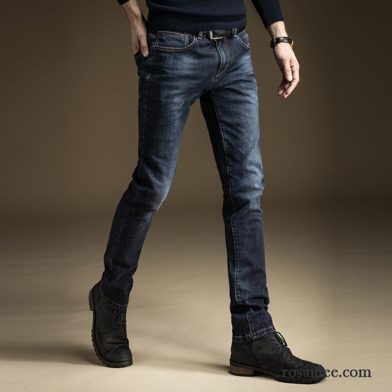 Jeans Herren Gerade Freizeit Elastisch Jugend Schlank Herbst Grau