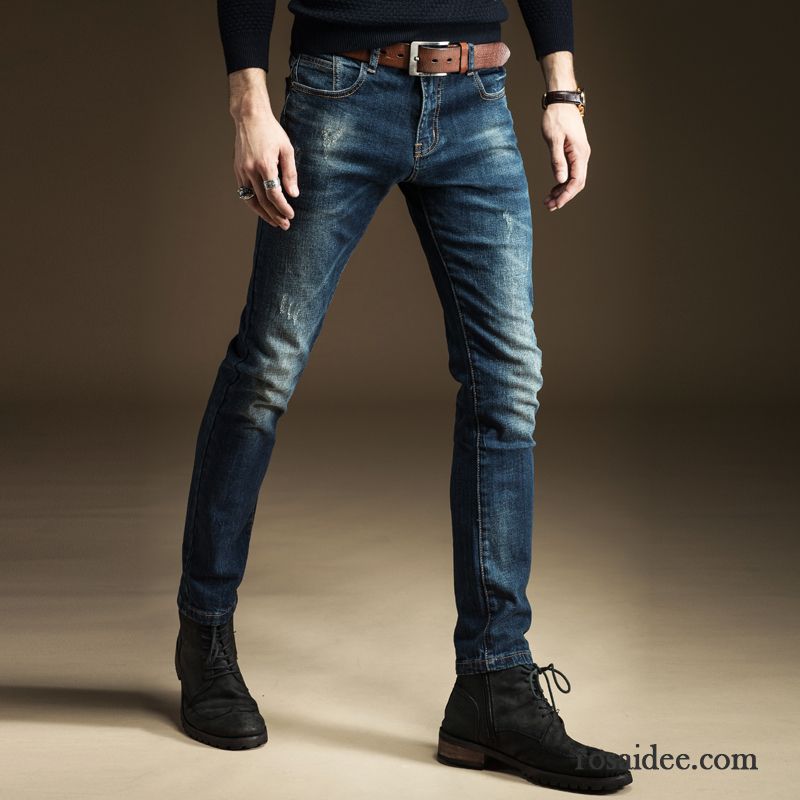 Jeans Herren Gerade Freizeit Elastisch Jugend Schlank Herbst Grau