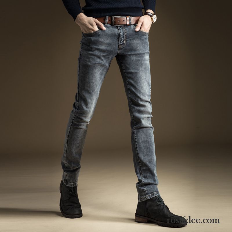 Jeans Herren Gerade Freizeit Elastisch Jugend Schlank Herbst Grau