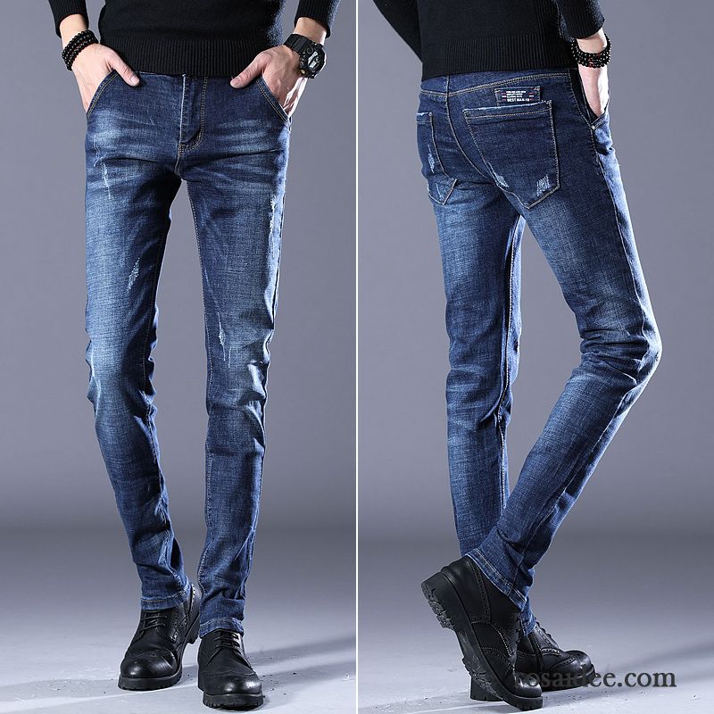 Jeans Herren Herbst Dünn Plus Samt Schlank Trend Winter Blau