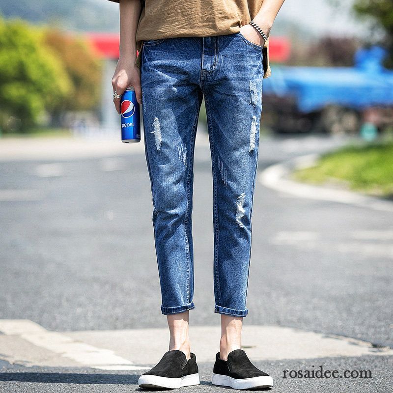 Jeans Herren Hose Löcher Trend Gerade Schlank Allgleiches Blau