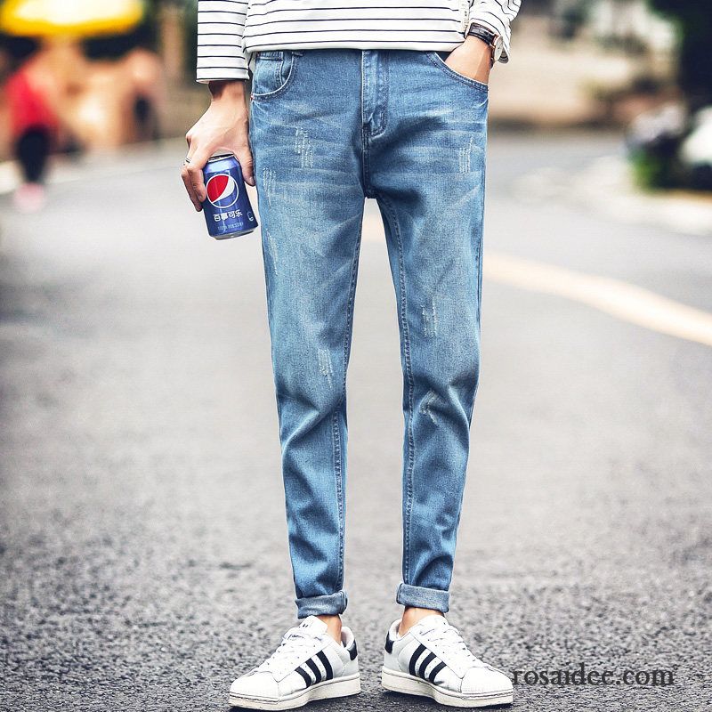 Jeans Herren Hose Löcher Trend Gerade Schlank Allgleiches Blau