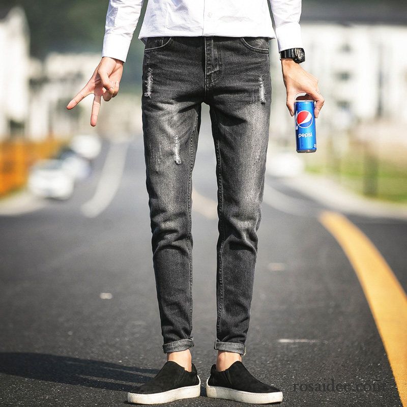 Jeans Herren Hose Löcher Trend Gerade Schlank Allgleiches Blau