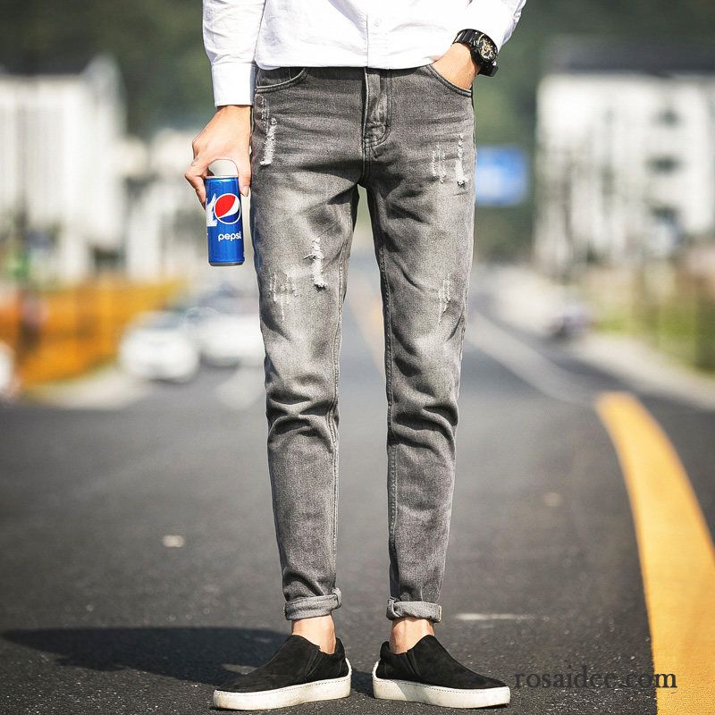 Jeans Herren Hose Löcher Trend Gerade Schlank Allgleiches Blau