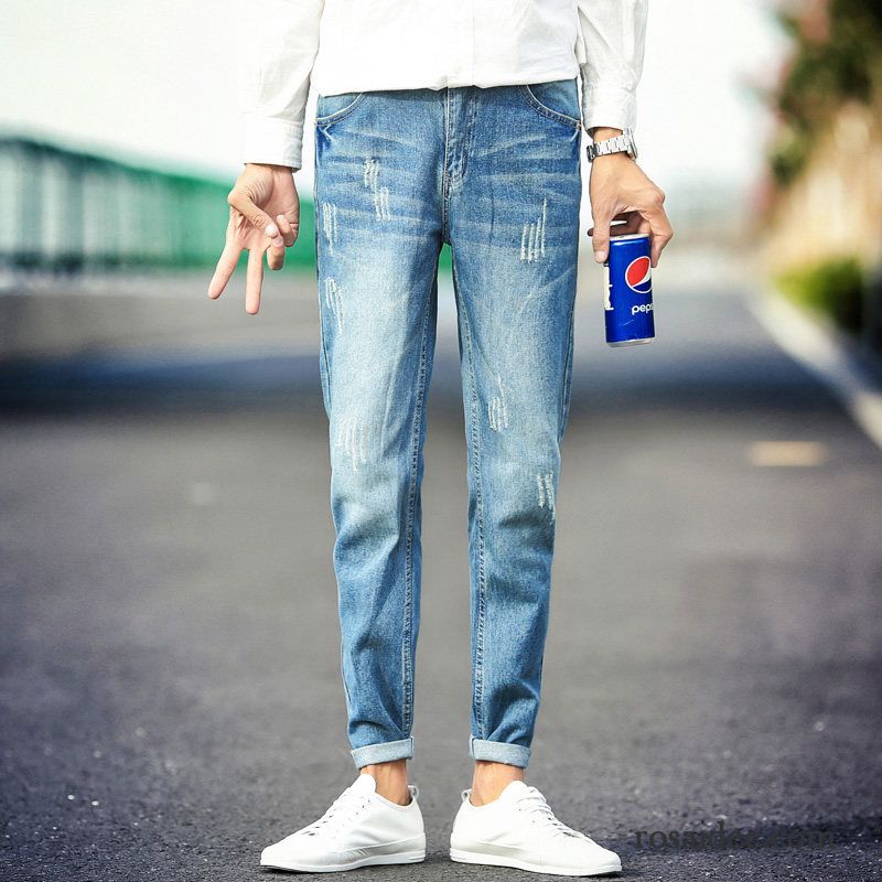 Jeans Herren Hose Löcher Trend Gerade Schlank Allgleiches Blau