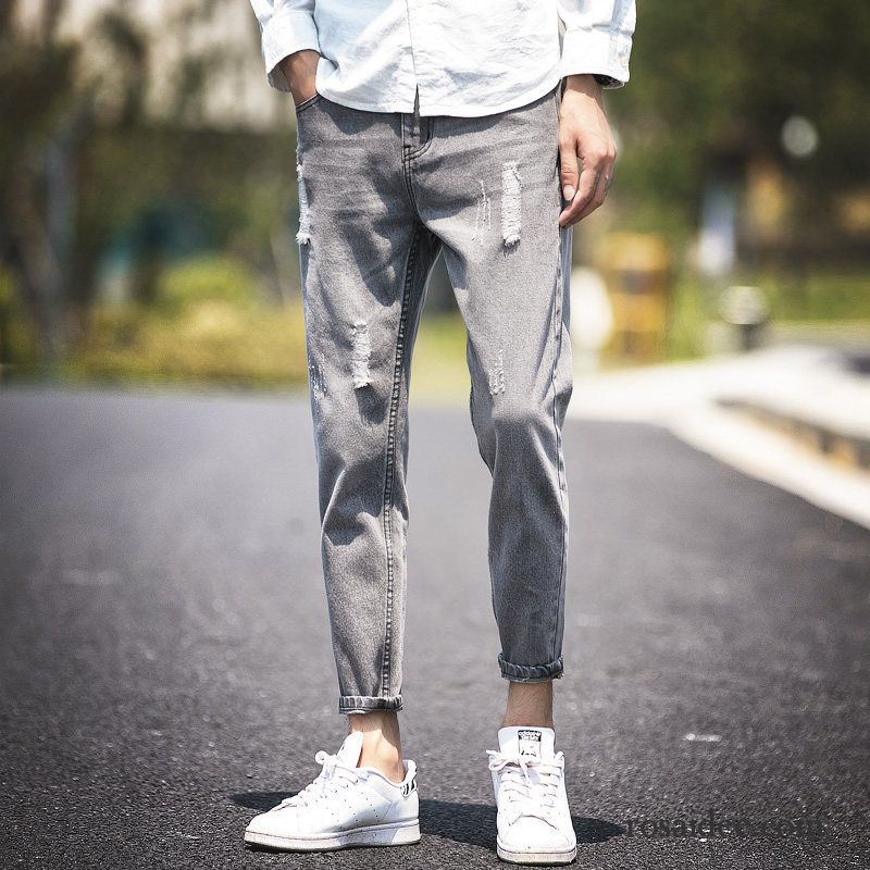 Jeans Herren Hose Löcher Trend Gerade Schlank Allgleiches Blau