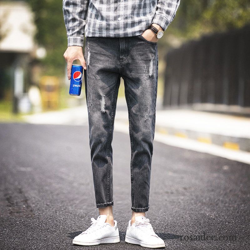 Jeans Herren Hose Löcher Trend Gerade Schlank Allgleiches Blau