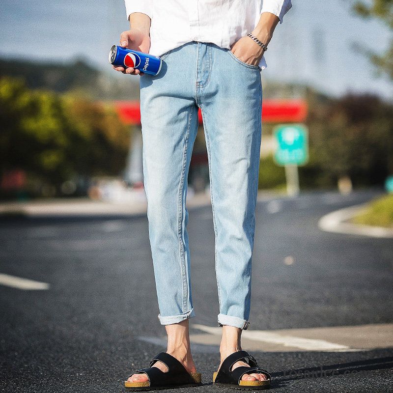 Jeans Herren Hose Löcher Trend Gerade Schlank Allgleiches Blau