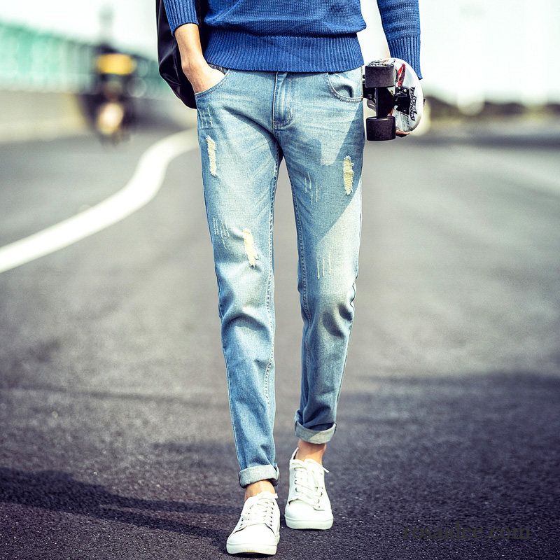 Jeans Herren Hose Löcher Trend Gerade Schlank Allgleiches Blau