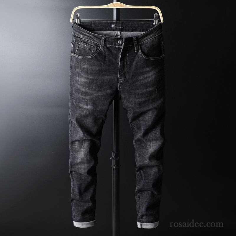 Jeans Herren Hose Trend Jugend Schlank Löcher Herbst Blau Schwarz