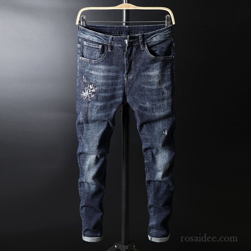 Jeans Herren Hose Trend Jugend Schlank Löcher Herbst Blau Schwarz