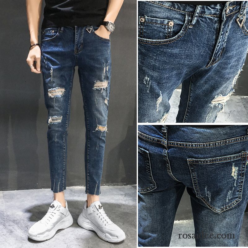 Jeans Herren Hose Trend Löcher Schlank Neunte Hose Freizeit Hellblau