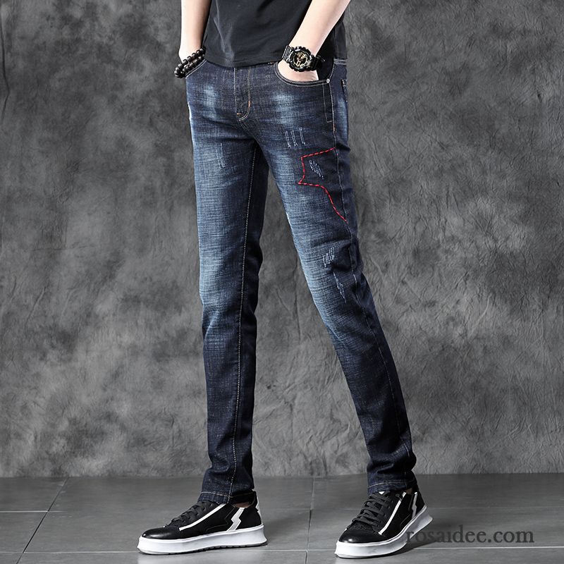 Jeans Herren Jugend Allgleiches Gemütlich Trend Schlank Lange Blau