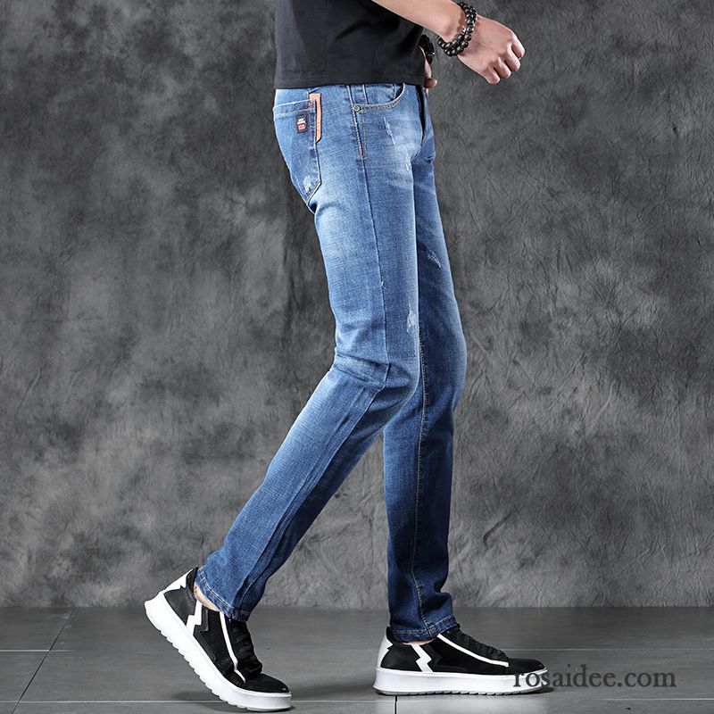 Jeans Herren Jugend Allgleiches Gemütlich Trend Schlank Lange Blau