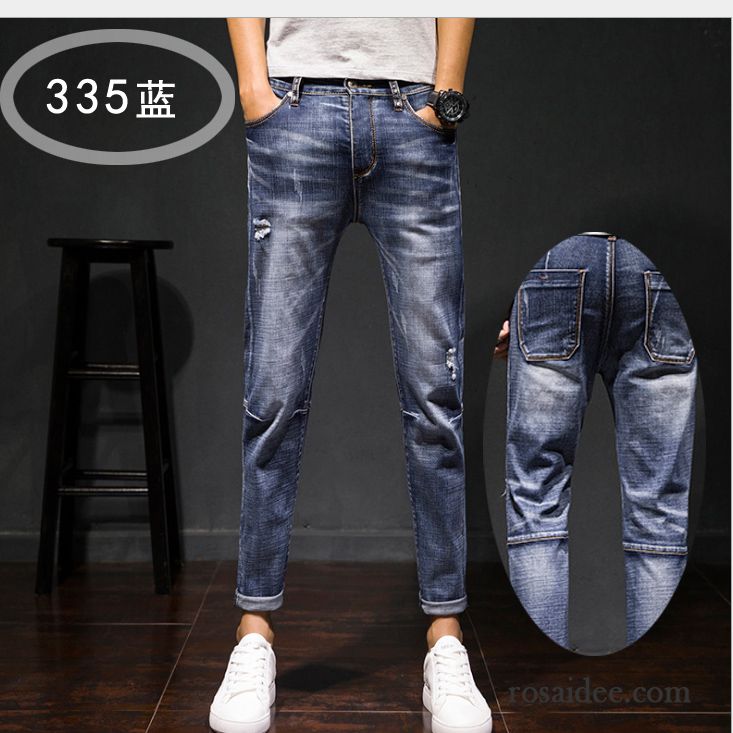 Jeans Herren Lange Retro Schlank Neunte Hose Freizeit Elastisch