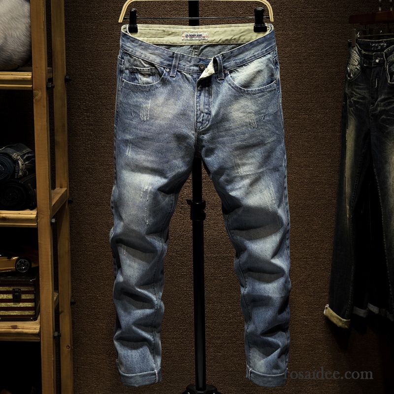 Jeans Herren Neu Freizeit Herbst Elastisch Schlank Trend Hellblau