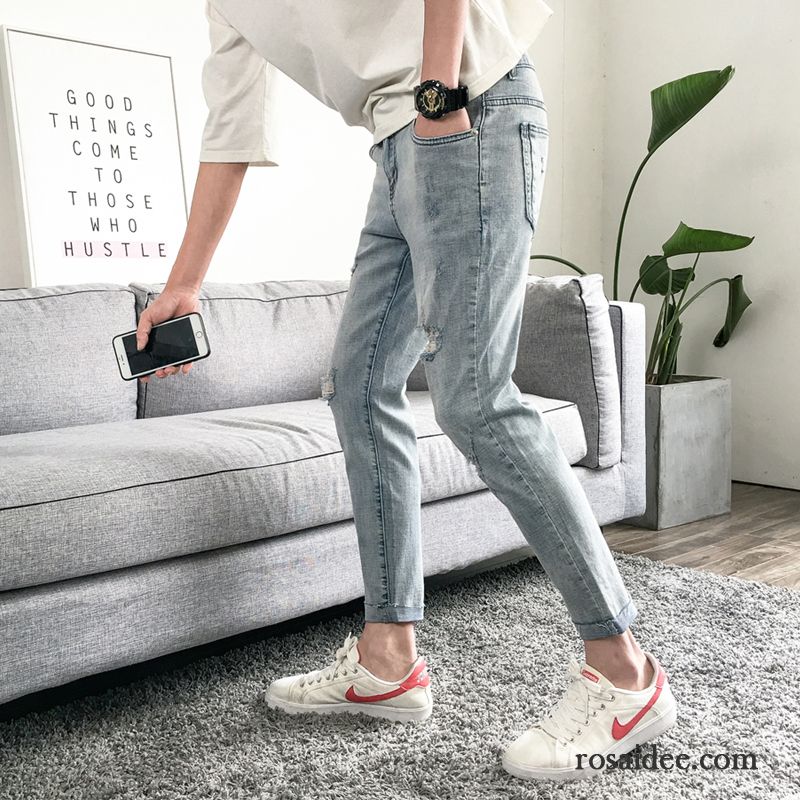 Jeans Herren Neue Trend Dünn Löcher Schlank Sommer Blau