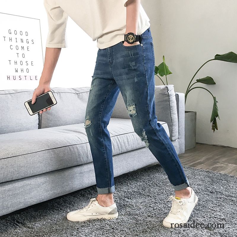 Jeans Herren Neue Trend Dünn Löcher Schlank Sommer Blau