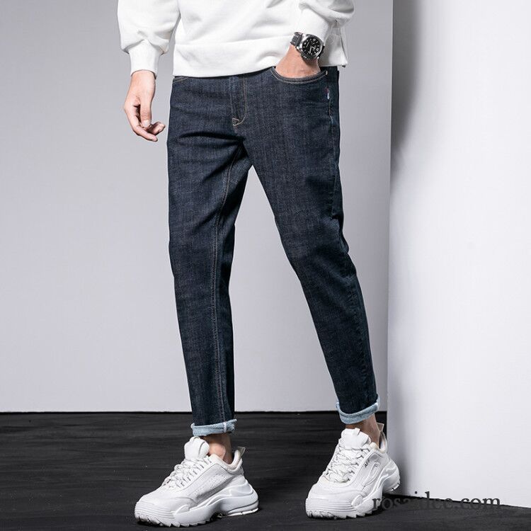 Jeans Herren Schlank Dünn Trend Plus Samt Feder Hose Schwarz