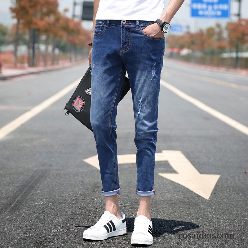 Jeans Herren Trend Schlank Feder Dünn Sommer Hellblau Blau