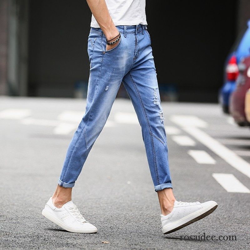 Jeans Herren Trend Schlank Feder Dünn Sommer Hellblau Blau