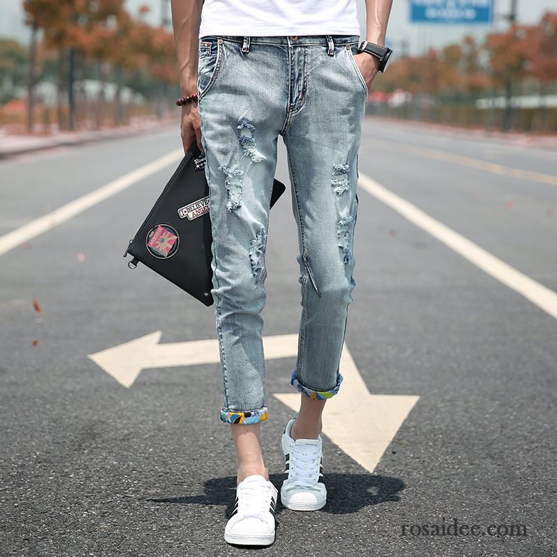 Jeans Herren Trend Schlank Feder Dünn Sommer Hellblau Blau