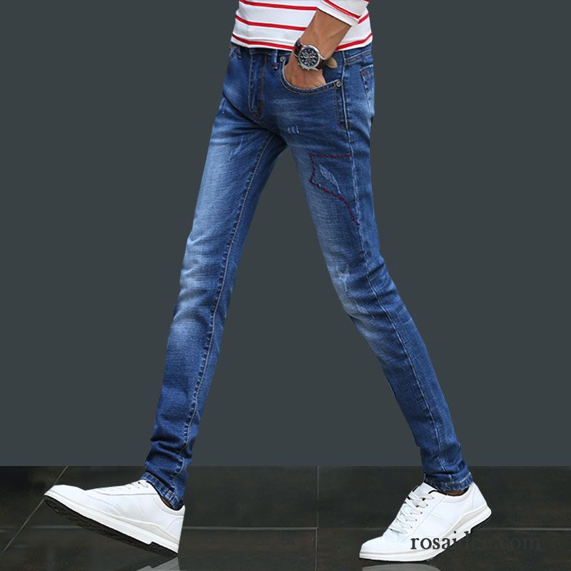 Jeans Herren Trend Schlank Herbst Lange Feder Elastisch Blau