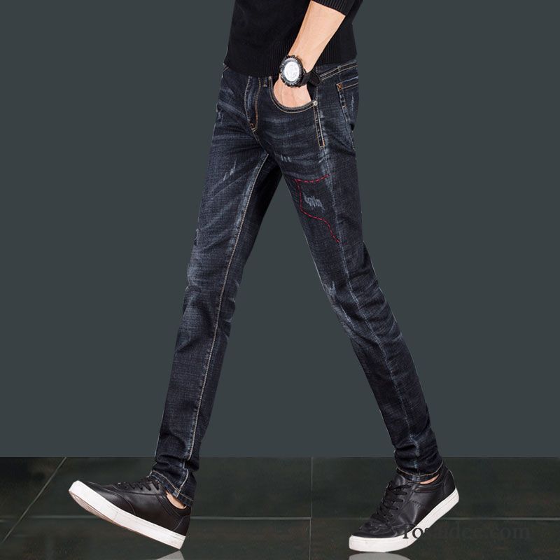 Jeans Herren Trend Schlank Herbst Lange Feder Elastisch Blau