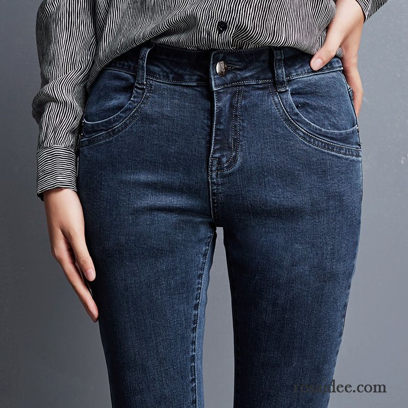 Jeans Hose Löchern Dünn Damen Große Größe Jeans Middle Waisted Fest Elastisch Schwarz Bleistift Hose Trend