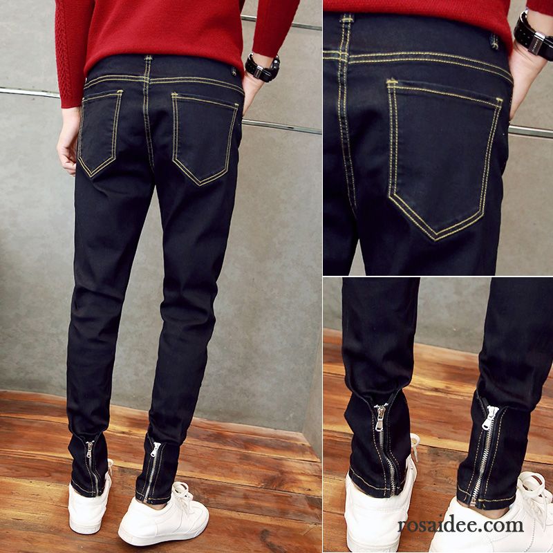 Jeans Hose Schwarz Herren Harlan Schwarz Dünn Jeans Herren Allgleiches Elastisch Sommer Grau Trend Neunte Hose Schlank Reißverschluss