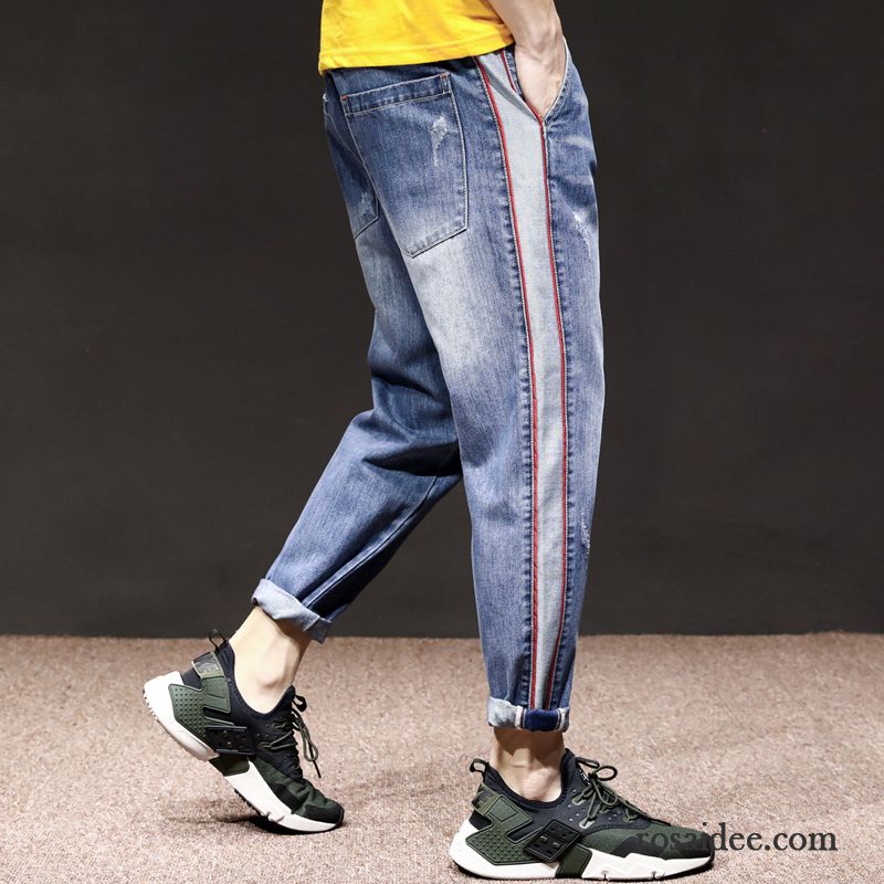 Jeans Kaufen Herren Spleißen Schüler Hose Neunte Hose Licht Große Größe Freizeit Herren Trend Lose Blau Jeans Löcher Harlan Hell Schmales Bein Günstig