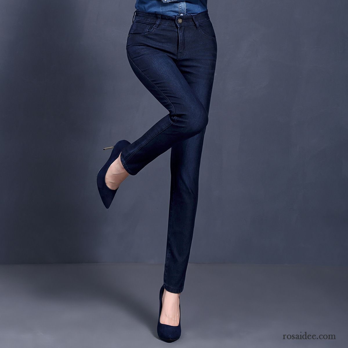 Jeans Gummibund Damen Herbst Dünn Damen Elastisch Stricken Schlank Gerade Jeans Hohe Taille Große Größe Hose Verkaufen