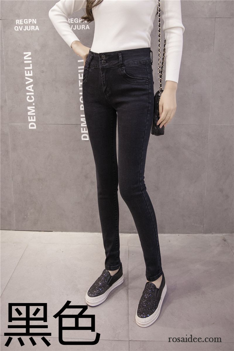 Jeans Löchern Damen Schwarz Hose Herbst Damen Jeans Dünn Hohe Taille Neu Schmales Bein Trend Günstig