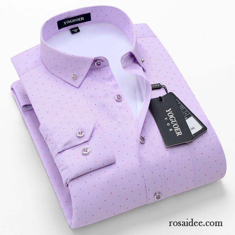 Karo Hemden Herren Slim Fit Freizeit Lange Ärmel Violett Verdickung Plus Samt Hemd Schlank Hemden Winter Drucken Herren Warme Sale