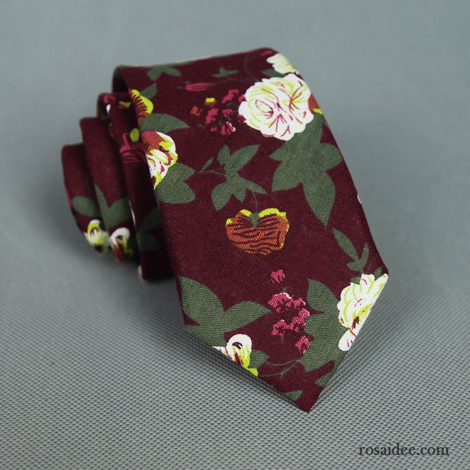 Krawatte Herren Blumen 100% Baumwolle Trend Groß Stoff Mini Rot