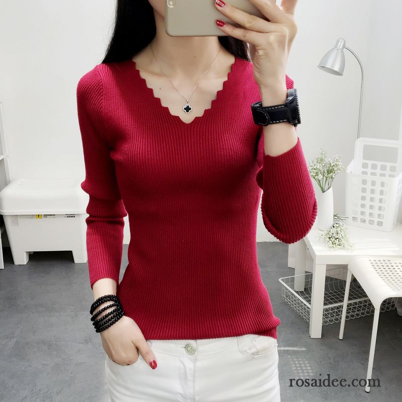 Kurzarmpullover Damen Lange Ärmel Pullover Damen Kurzer Absatz Grau Rein Allgleiches Elastisch Fest Schlank Unteres Hemd Strickwaren Rabatt