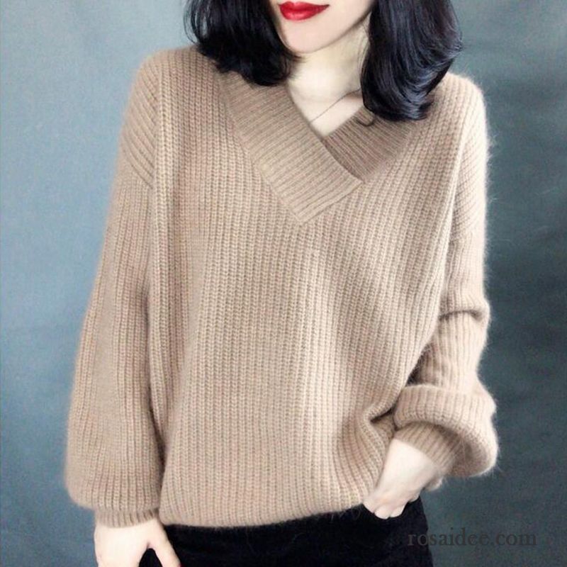 Kurzarmpullover Damen Trend Neu Strickwaren Winter Damen V-ausschnitt Lose Pullover Überzieher Herbst Grün Kurzer Absatz Billig